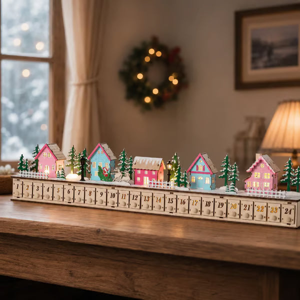Wooden Village Advent Calendar With Led Glow